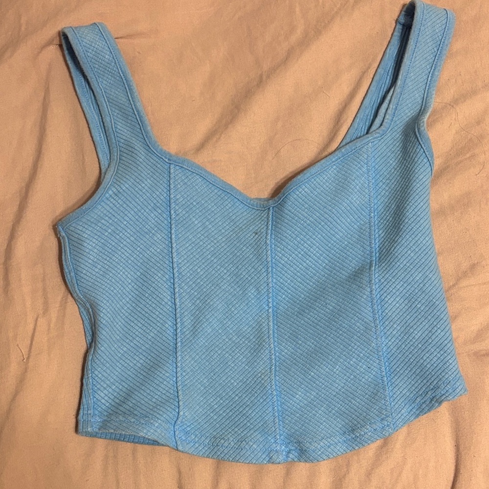 Blue Ribbed Crop Top